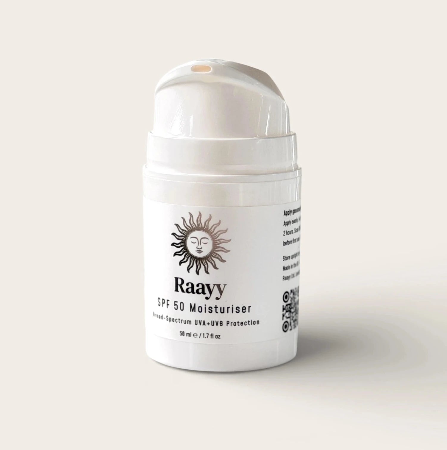 Raayy SPF50 Moisturiser 50ml on a plain background