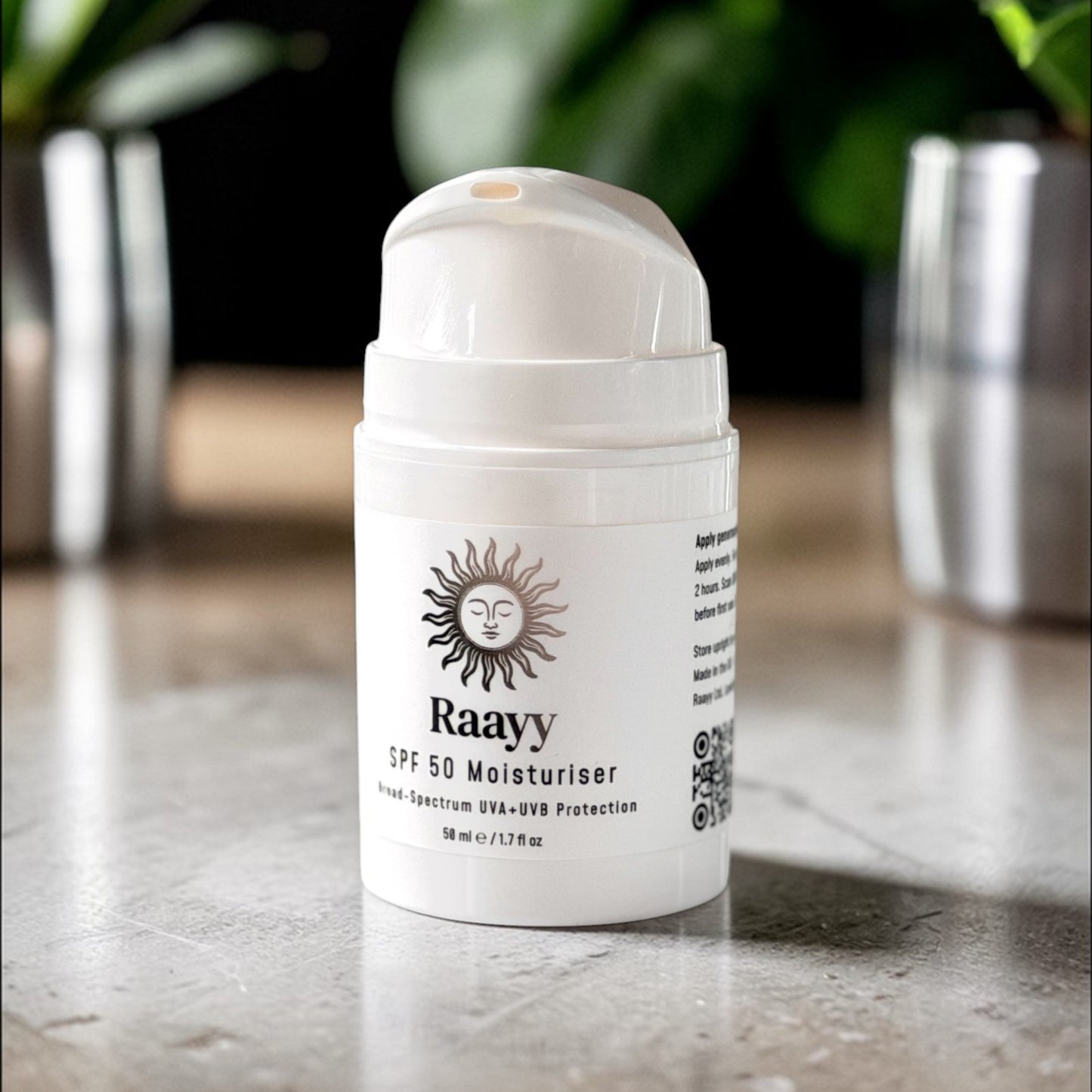 Raayy SPF50 Face Moisturiser - Non Greasy Daily UV Protection - No White Cast - For Men & Women (50ml)