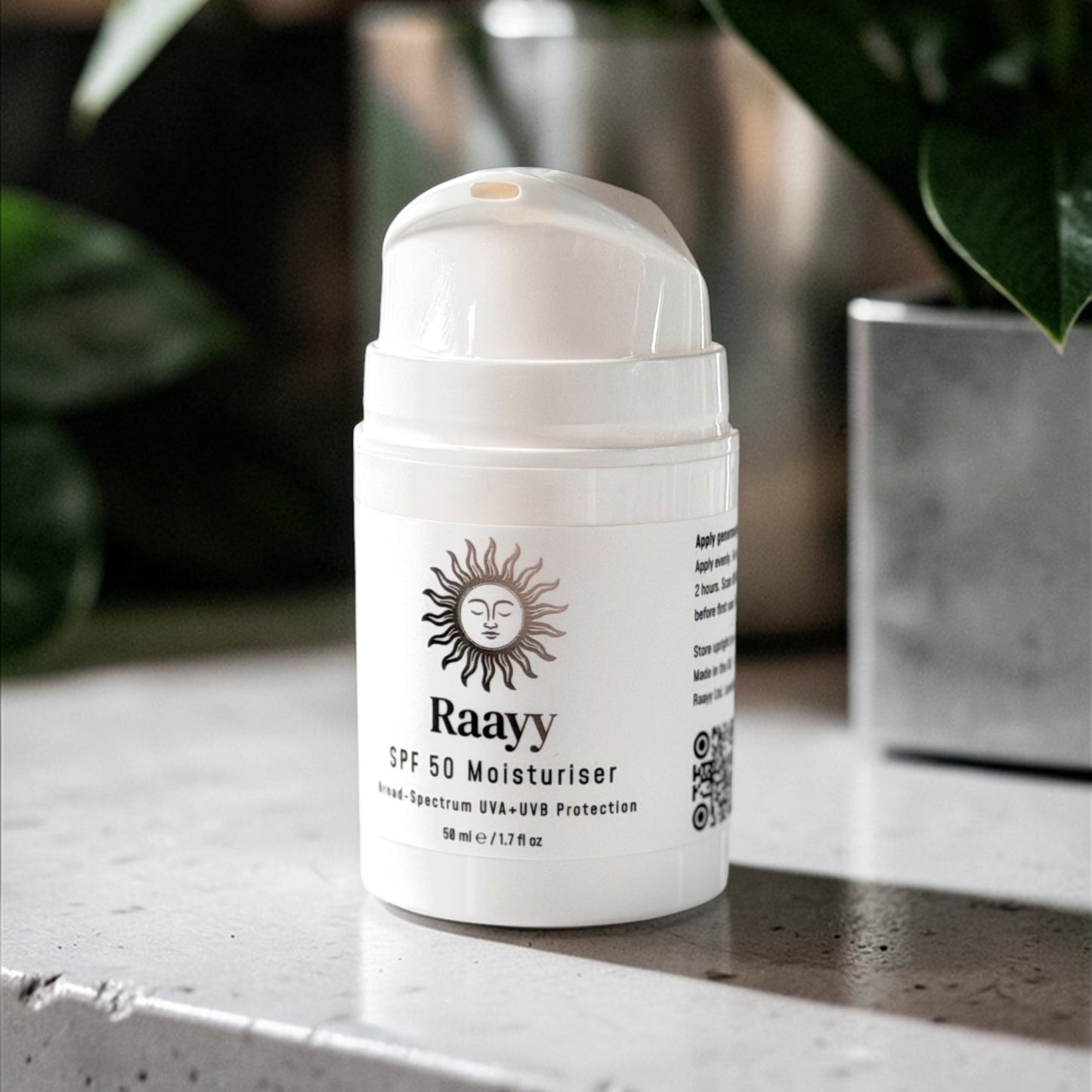 Raayy SPF50 Face Moisturiser - Non Greasy Daily UV Protection - No White Cast - For Men & Women (50ml)