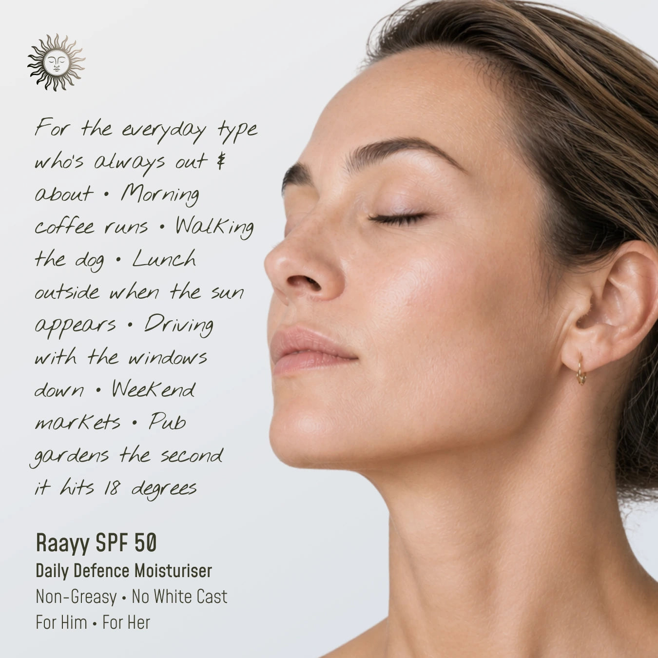 Raayy SPF 50 Face Moisturiser, Daily Broad Spectrum UV Protection (50ml)